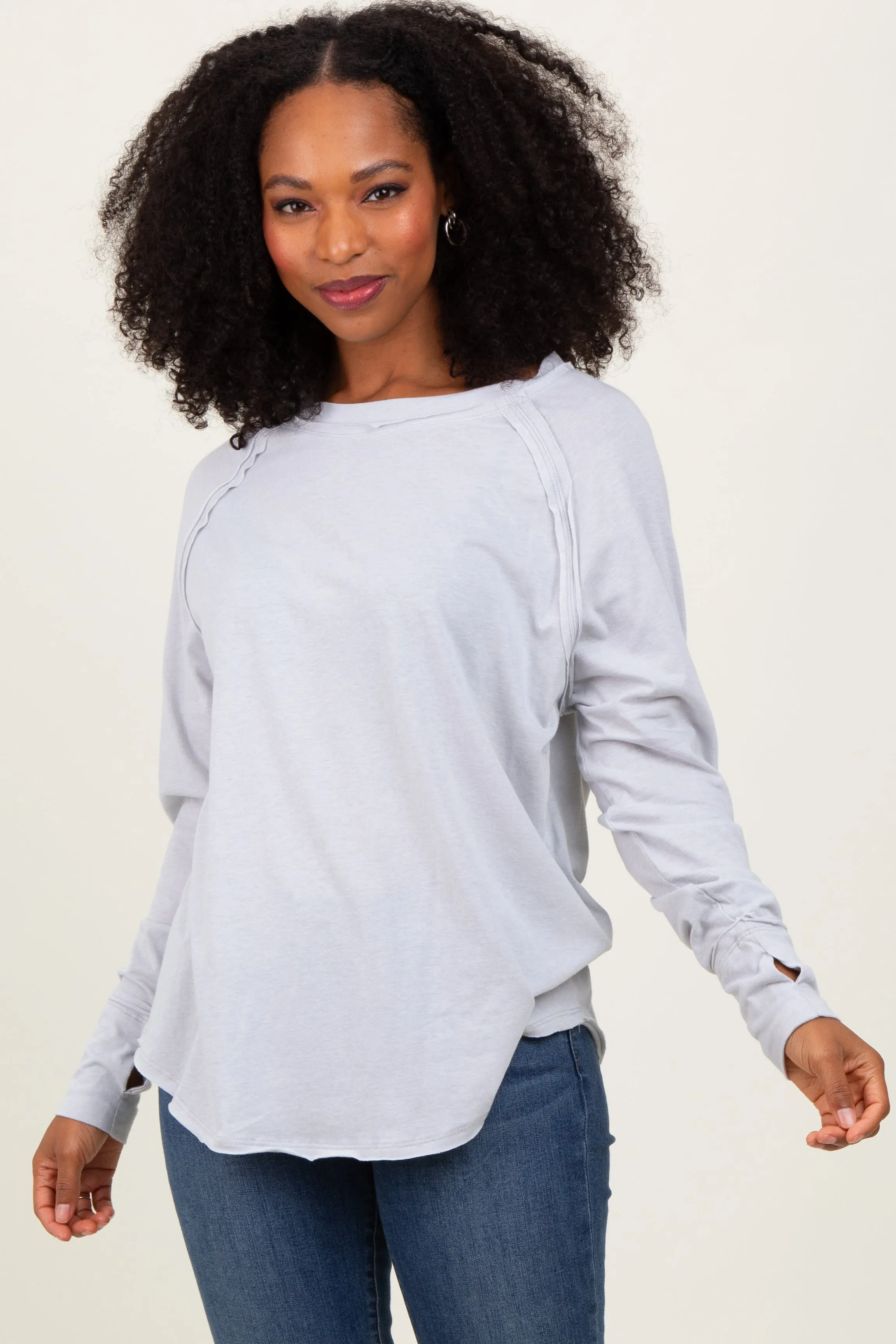Heather Grey Exposed Seam Long Sleeve Top sold by Pinkblush product image thumbnail 2