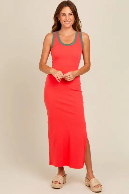 Coral Colorblock Side Slit Maxi Dress sold by Pinkblush