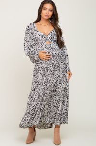 Black Floral Twist Front Cutout Maternity Dress sold by Pinkblush