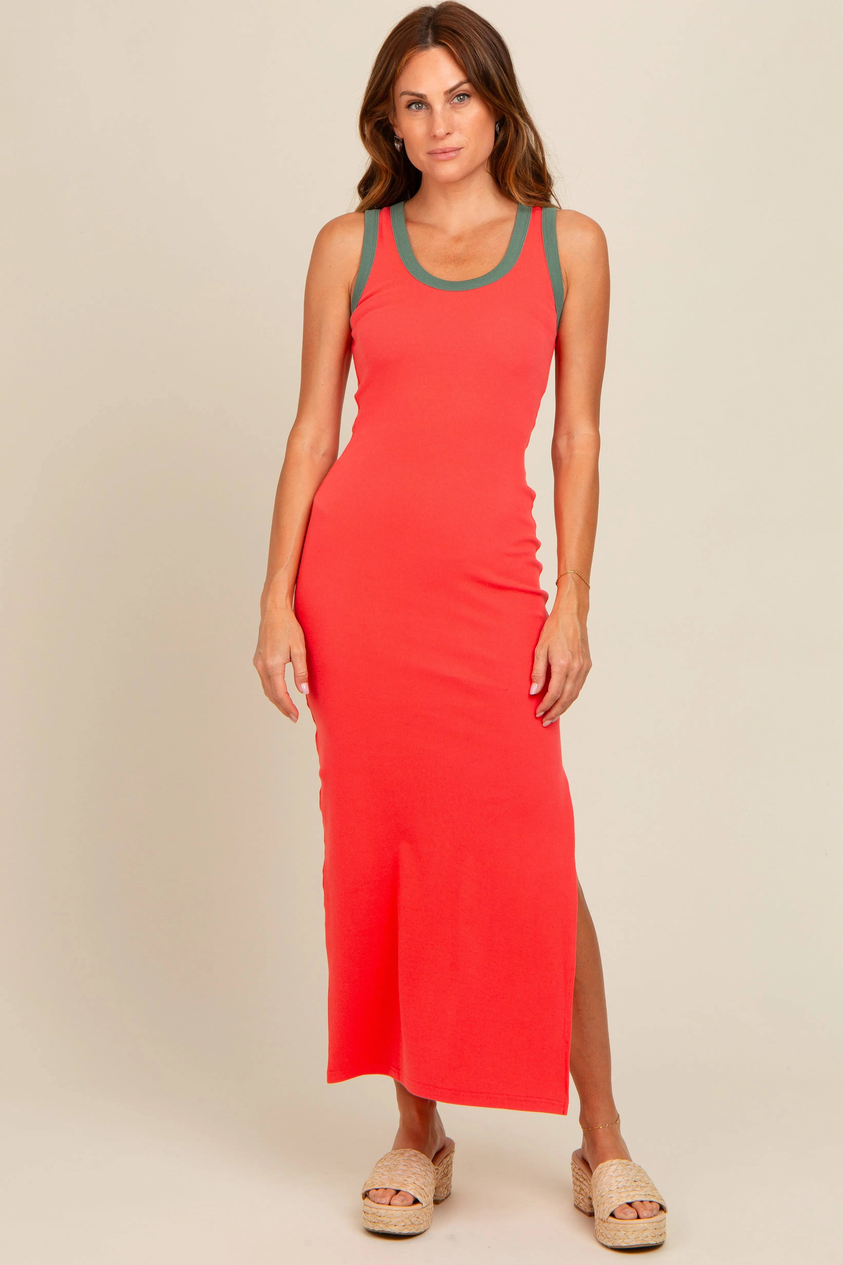 Coral Colorblock Side Slit Maxi Dress sold by Pinkblush product image thumbnail 2