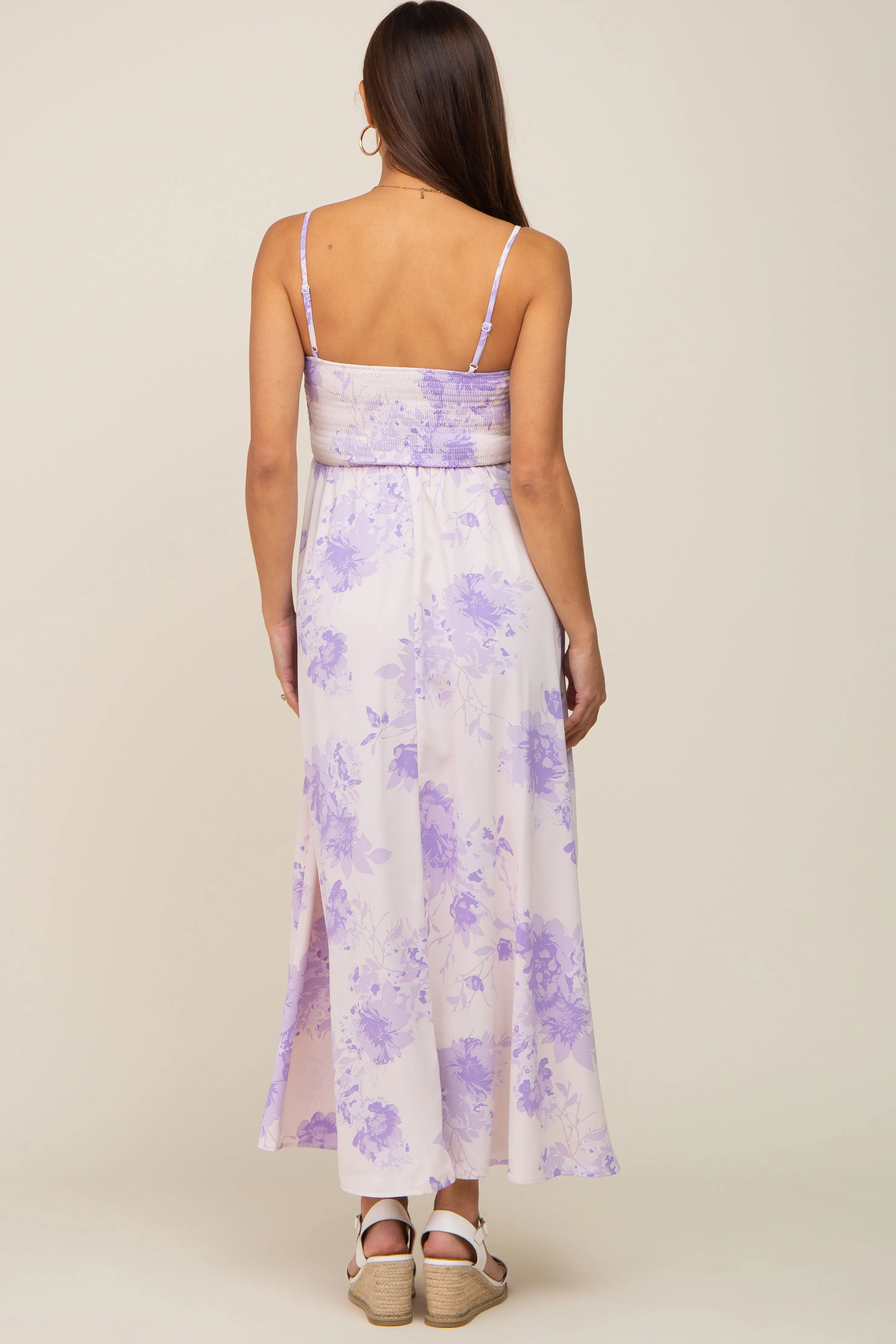 Lavender Floral Sleeveless Smocked Maternity Maxi Dress sold by Pinkblush product image thumbnail 3