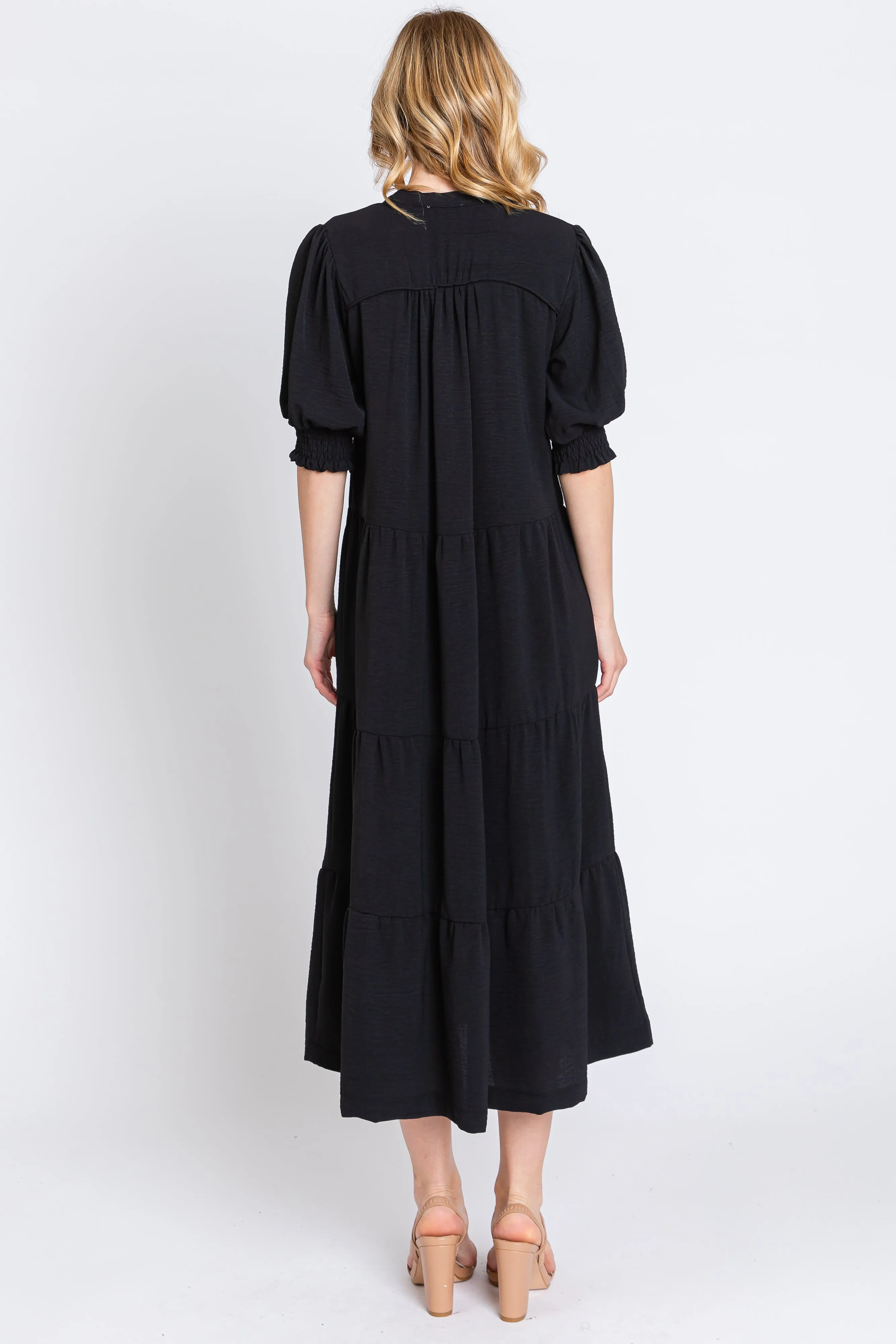 Black Short Sleeve Tiered Midi Dress sold by Pinkblush product image thumbnail 3