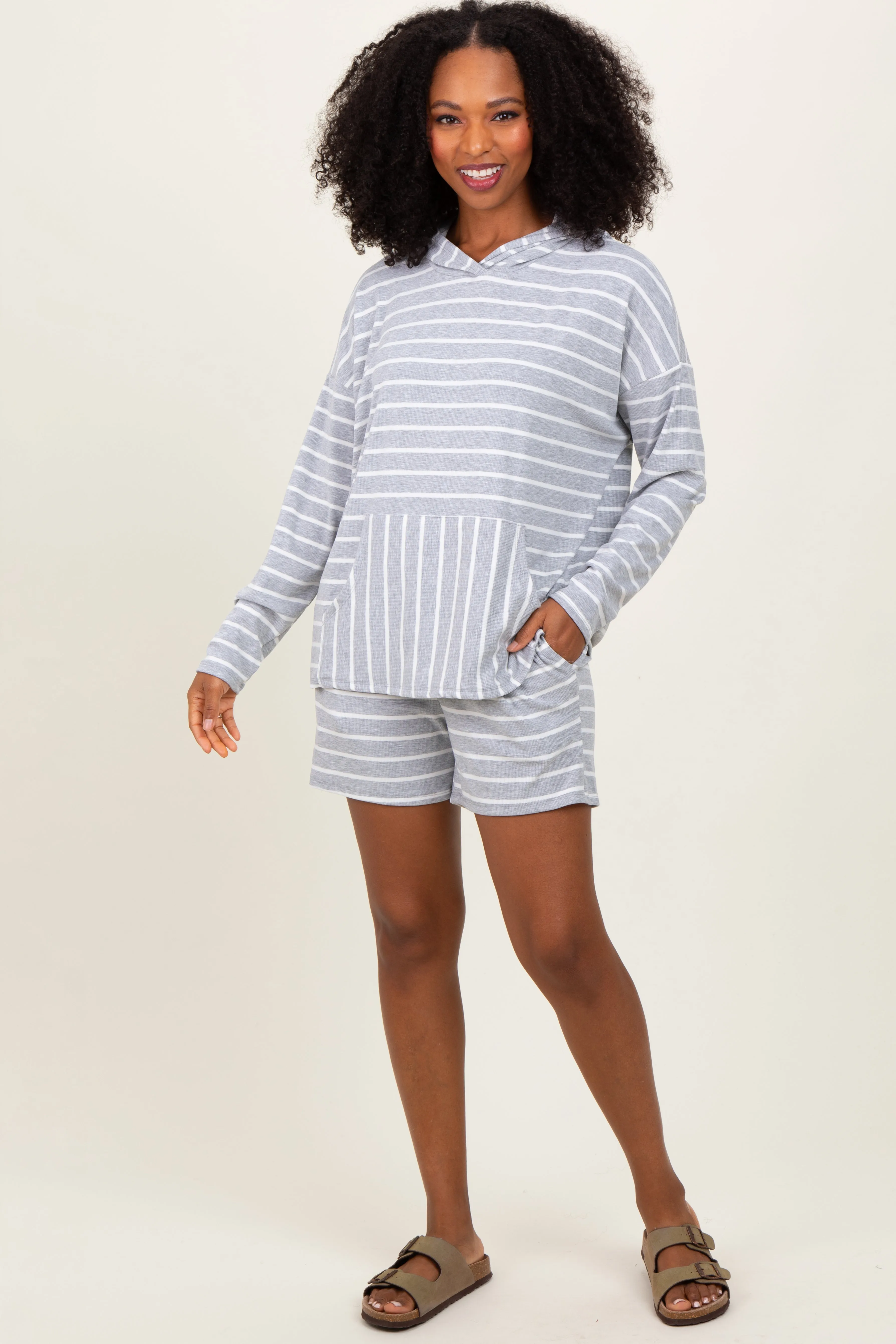 Heather Grey Cozy Striped Ribbed Two-Piece Maternity Lounge Set sold by Pinkblush product image thumbnail 5