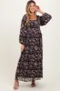 Black Floral Square Neck Front Tie Maternity Midi Dress sold by Pinkblush