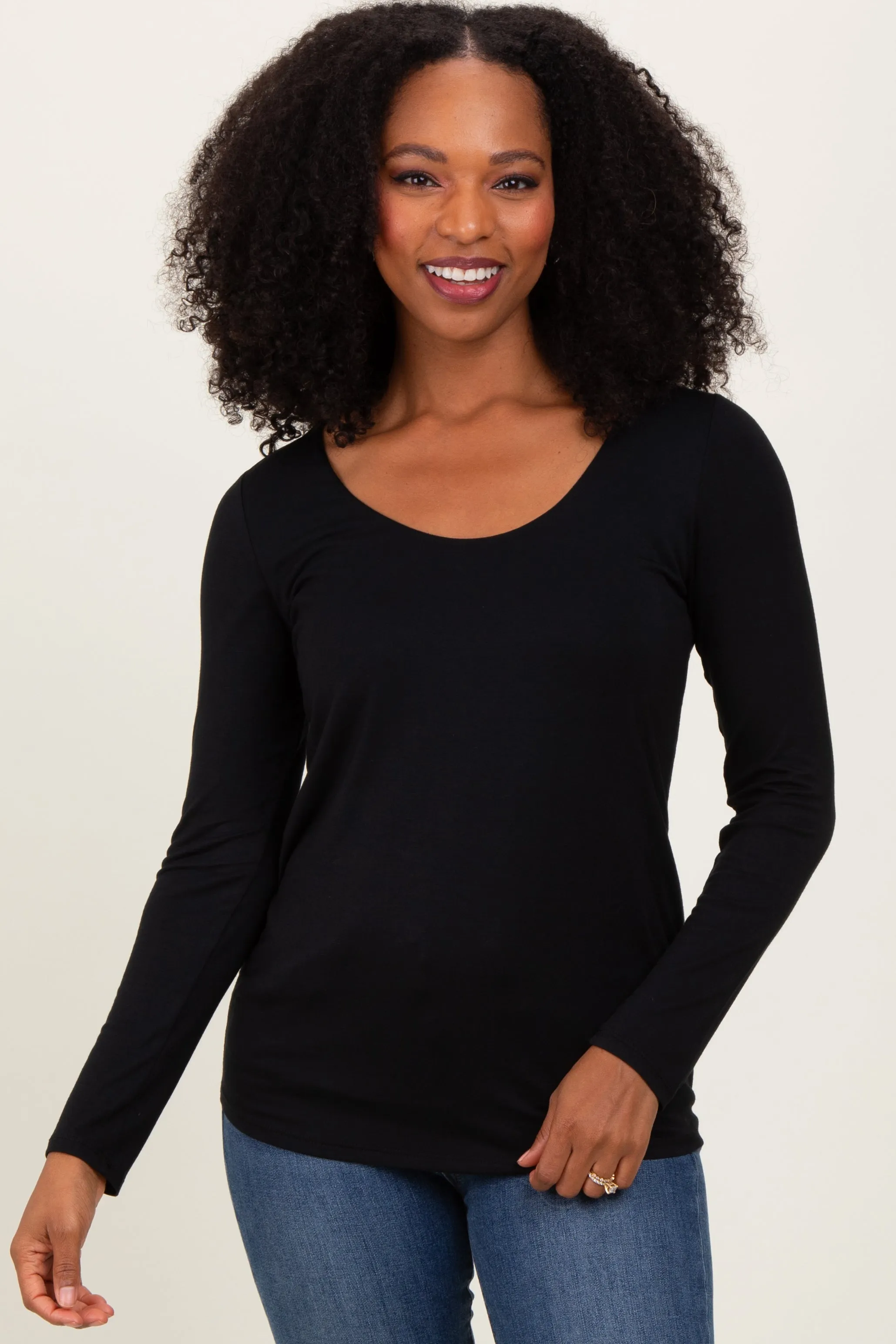 Black Basic Scoop Neck Long Sleeve Maternity Top sold by Pinkblush product image thumbnail 3