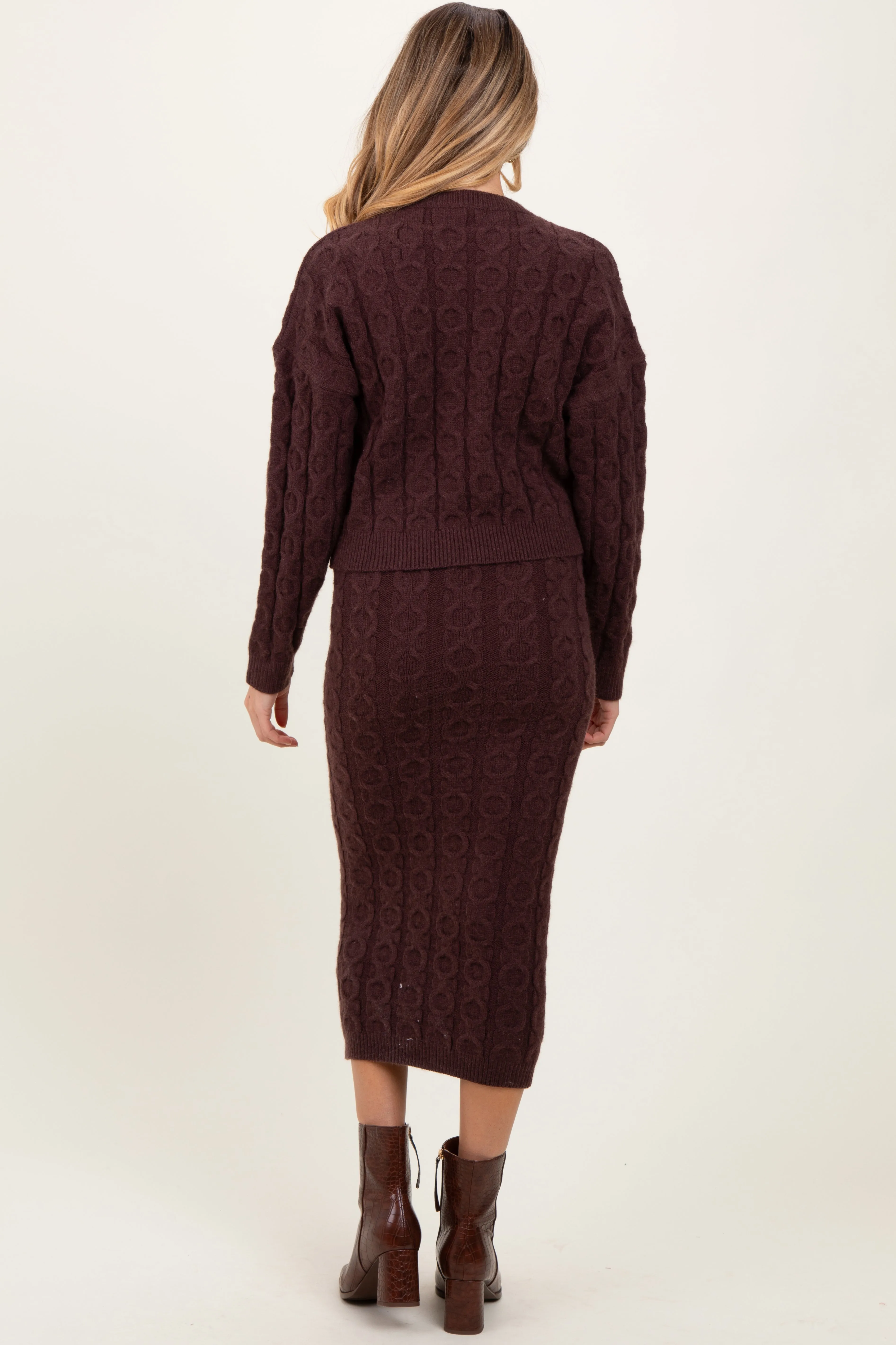 Brown Cable Knit Cropped Sweater Midi Skirt Maternity Set sold by Pinkblush product image thumbnail 3