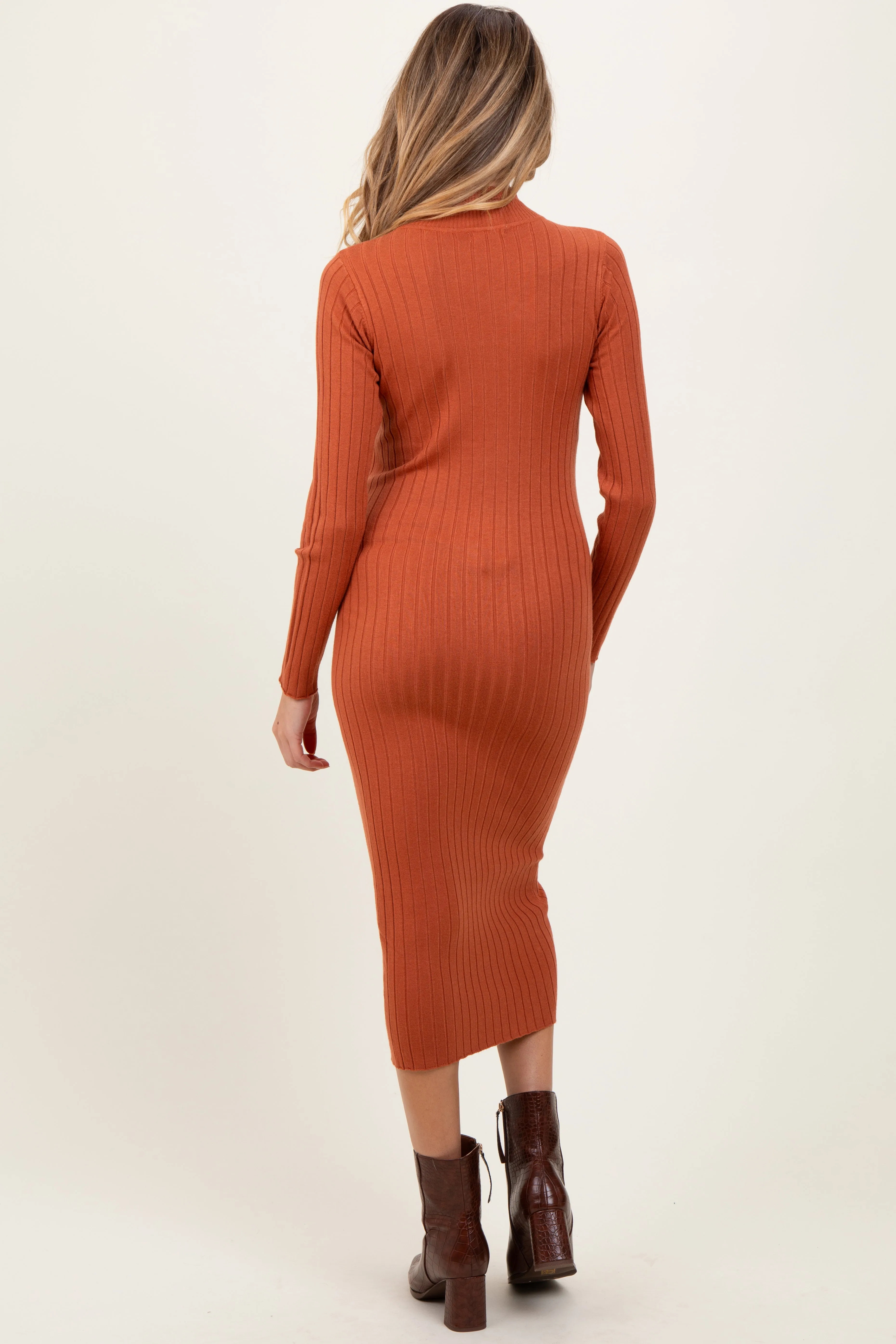 Rust Mock Neck Ribbed Maternity Sweater Dress sold by Pinkblush product image thumbnail 4