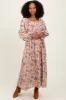 Cream Floral Square Neck Front Tie Maternity Midi Dress sold by Pinkblush