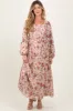 Cream Floral Square Neck Front Tie Maternity Midi Dress sold by Pinkblush