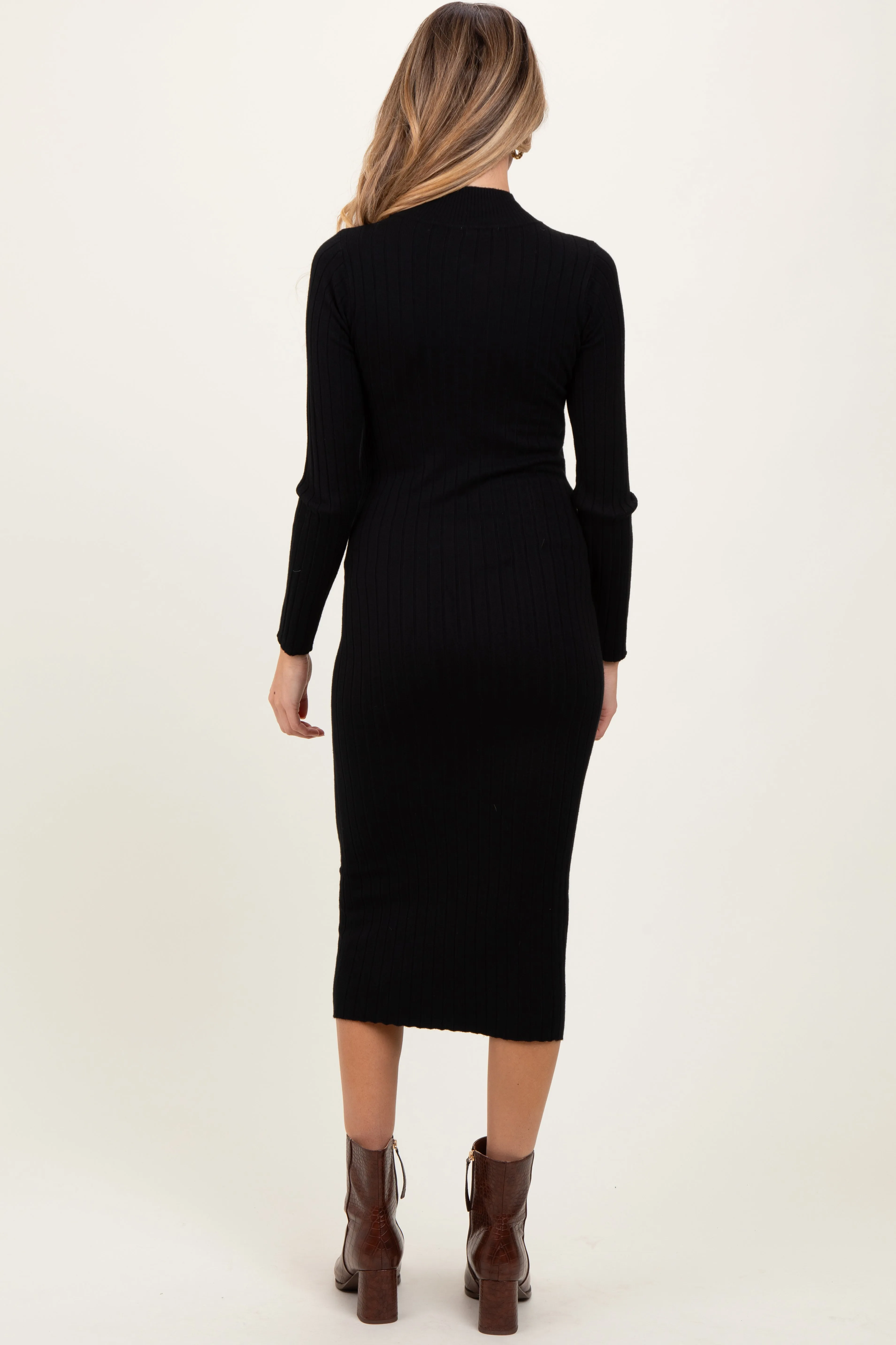 Black Mock Neck Ribbed Maternity Sweater Dress sold by Pinkblush product image thumbnail 3
