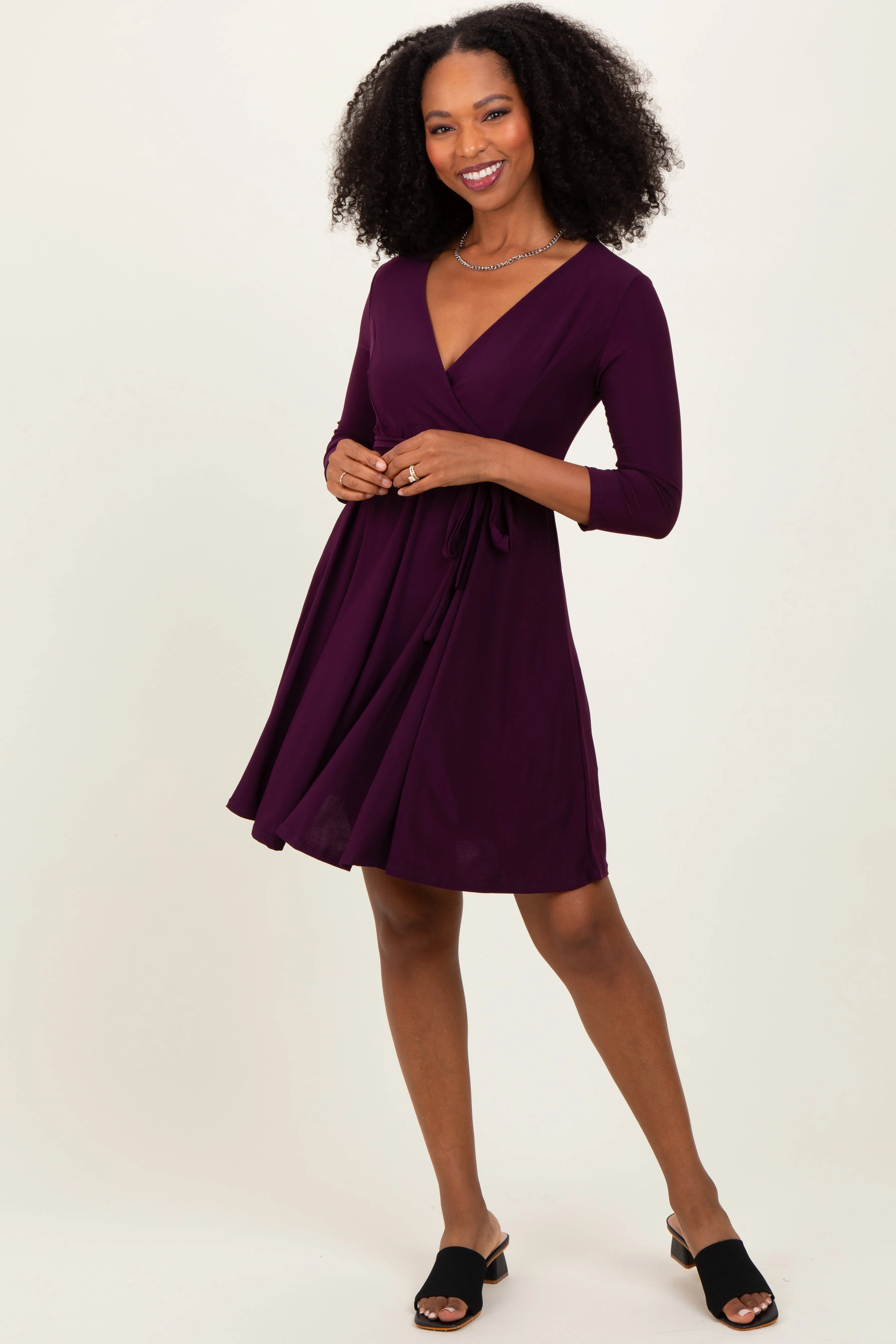Purple 3/4 Sleeve Maternity/Nursing Sash Tie Wrap Dress sold by Pinkblush product image thumbnail 5