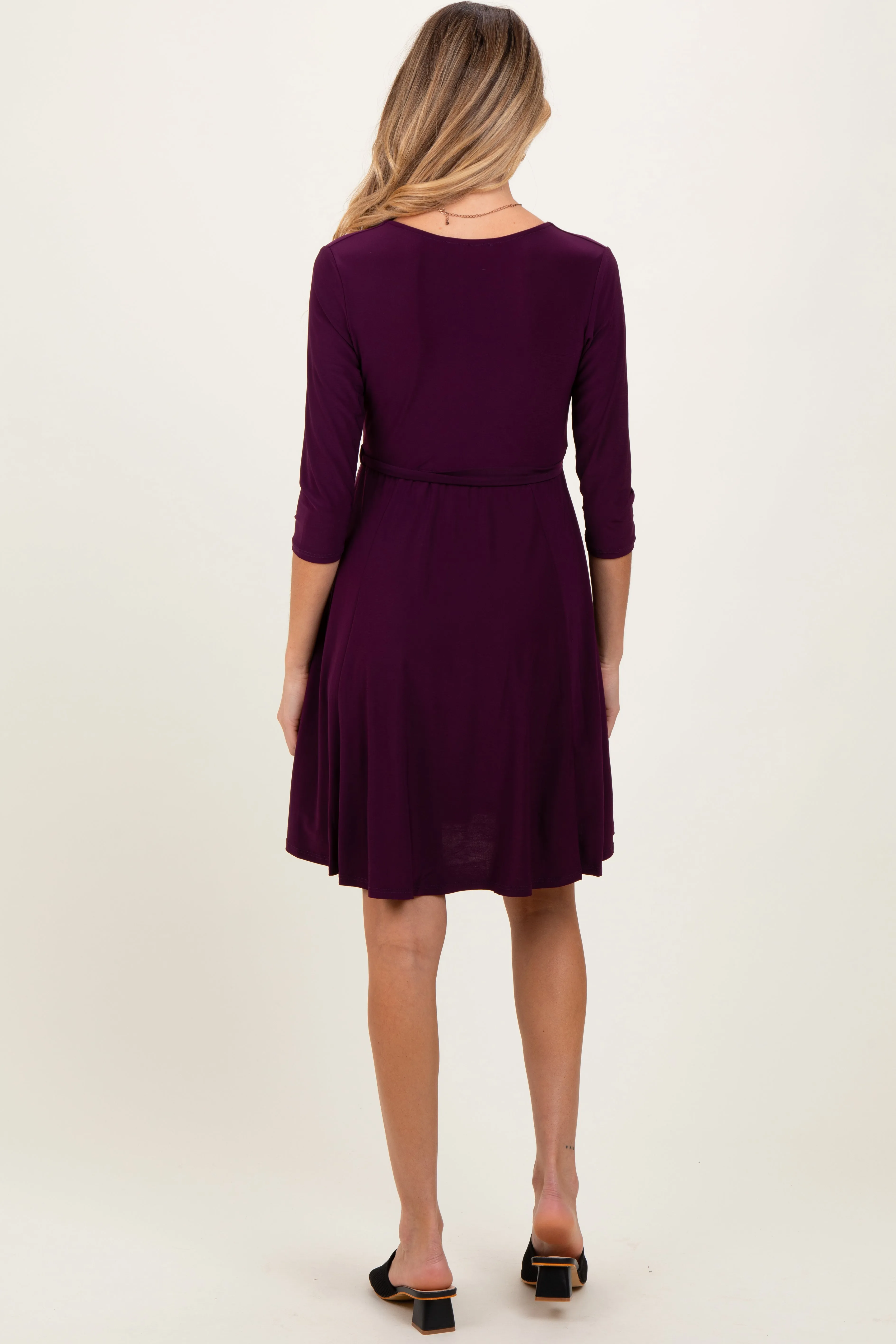 Purple 3/4 Sleeve Maternity/Nursing Sash Tie Wrap Dress sold by Pinkblush product image thumbnail 4