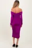 Purple Off Shoulder Ruched Long Sleeve Maternity Midi Dress sold by Pinkblush