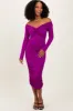 Purple Off Shoulder Ruched Long Sleeve Maternity Midi Dress sold by Pinkblush