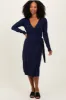 Navy Blue Knit Long Sleeve Wrap Maternity Midi Dress sold by Pinkblush