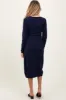 Navy Blue Knit Long Sleeve Wrap Maternity Midi Dress sold by Pinkblush