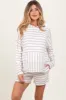 Ivory Cozy Striped Ribbed Two-Piece Maternity Lounge Set sold by Pinkblush