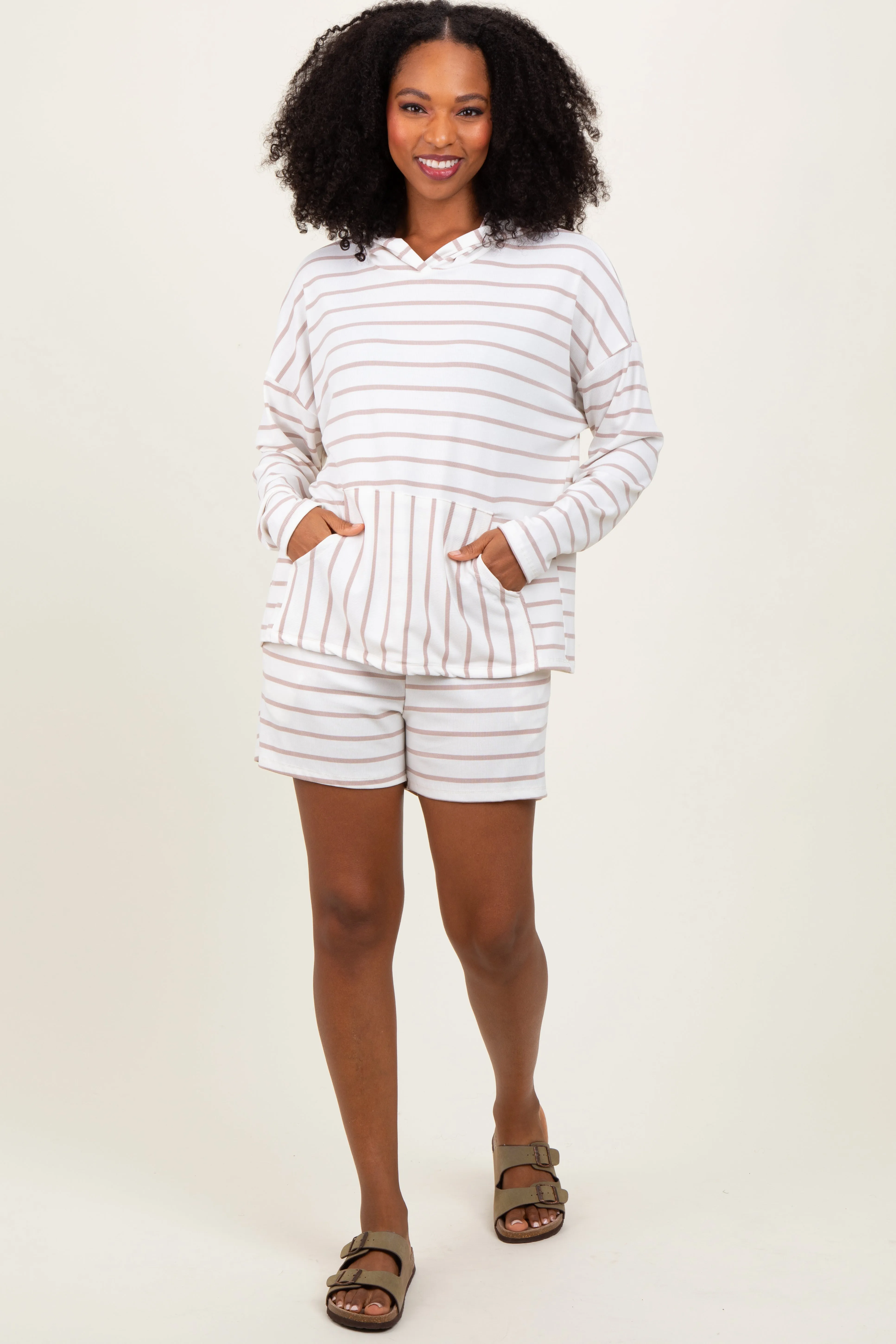 Ivory Cozy Striped Ribbed Two-Piece Maternity Lounge Set sold by Pinkblush product image thumbnail 5
