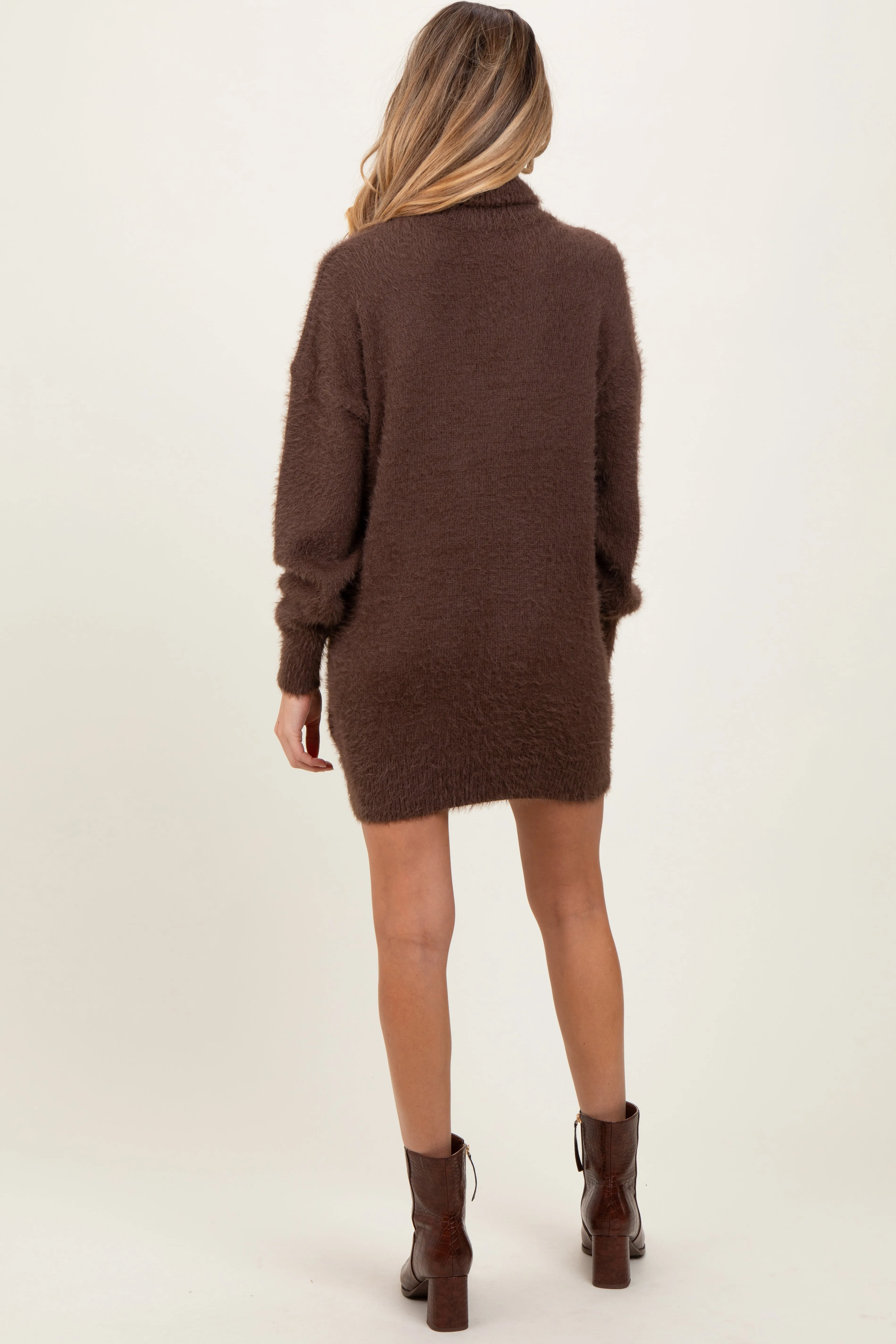 Cream Fuzzy Knit Turtleneck Maternity Sweater Mini Dress sold by Pinkblush product image thumbnail 2