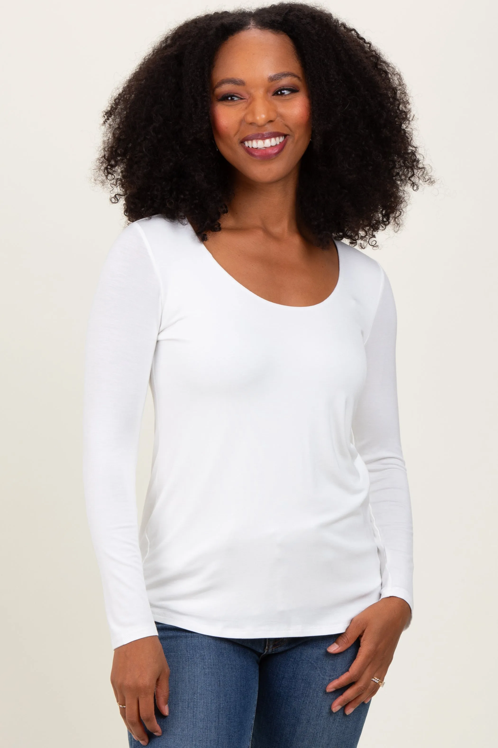 White Basic Scoop Neck Long Sleeve Maternity Top sold by Pinkblush product image thumbnail 4