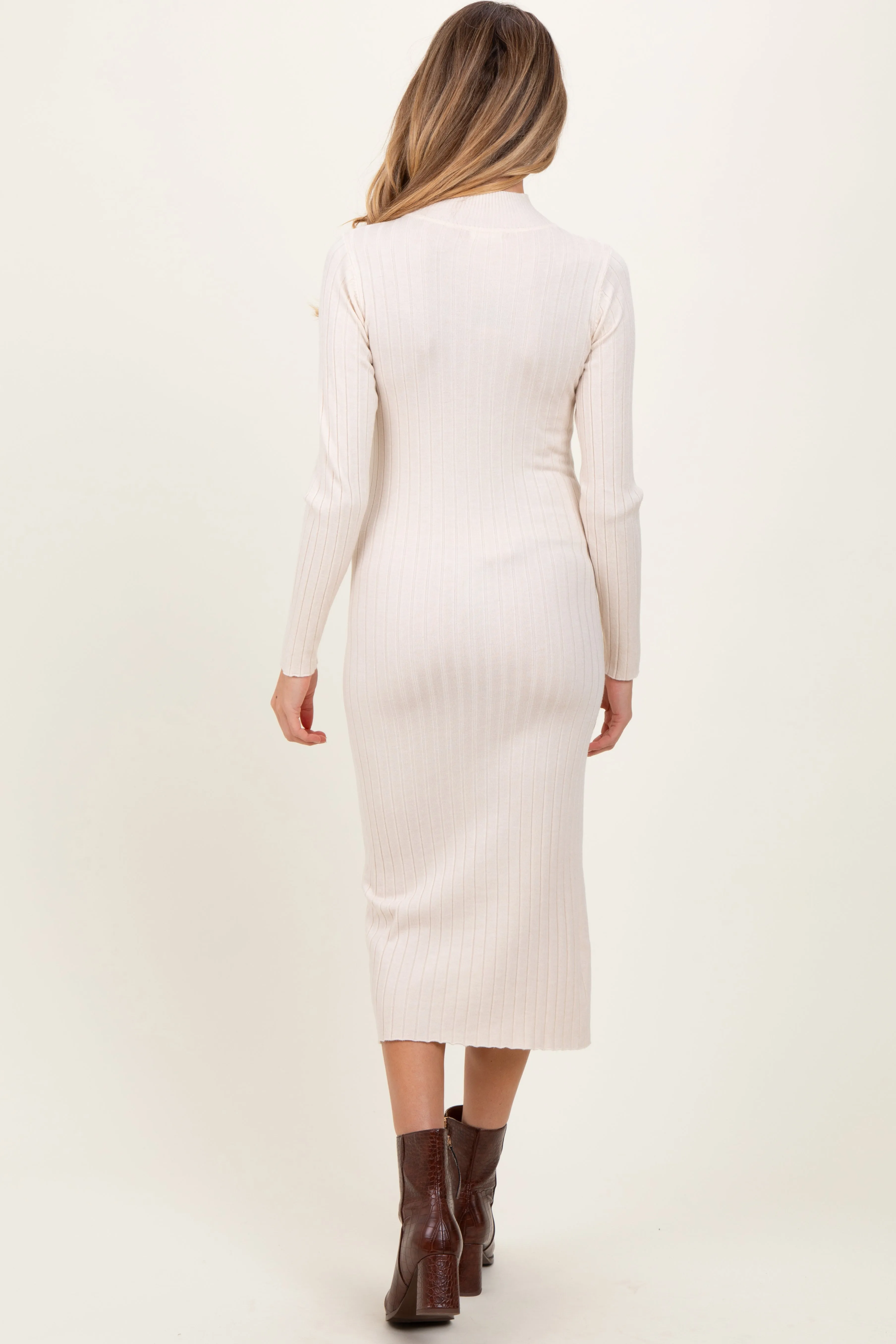 Beige Mock Neck Ribbed Maternity Sweater Dress sold by Pinkblush product image thumbnail 3