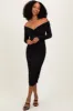Black Off Shoulder Ruched Long Sleeve Maternity Midi Dress sold by Pinkblush