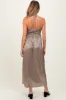 Dark Gold Metallic Halter Maternity Dress sold by Pinkblush