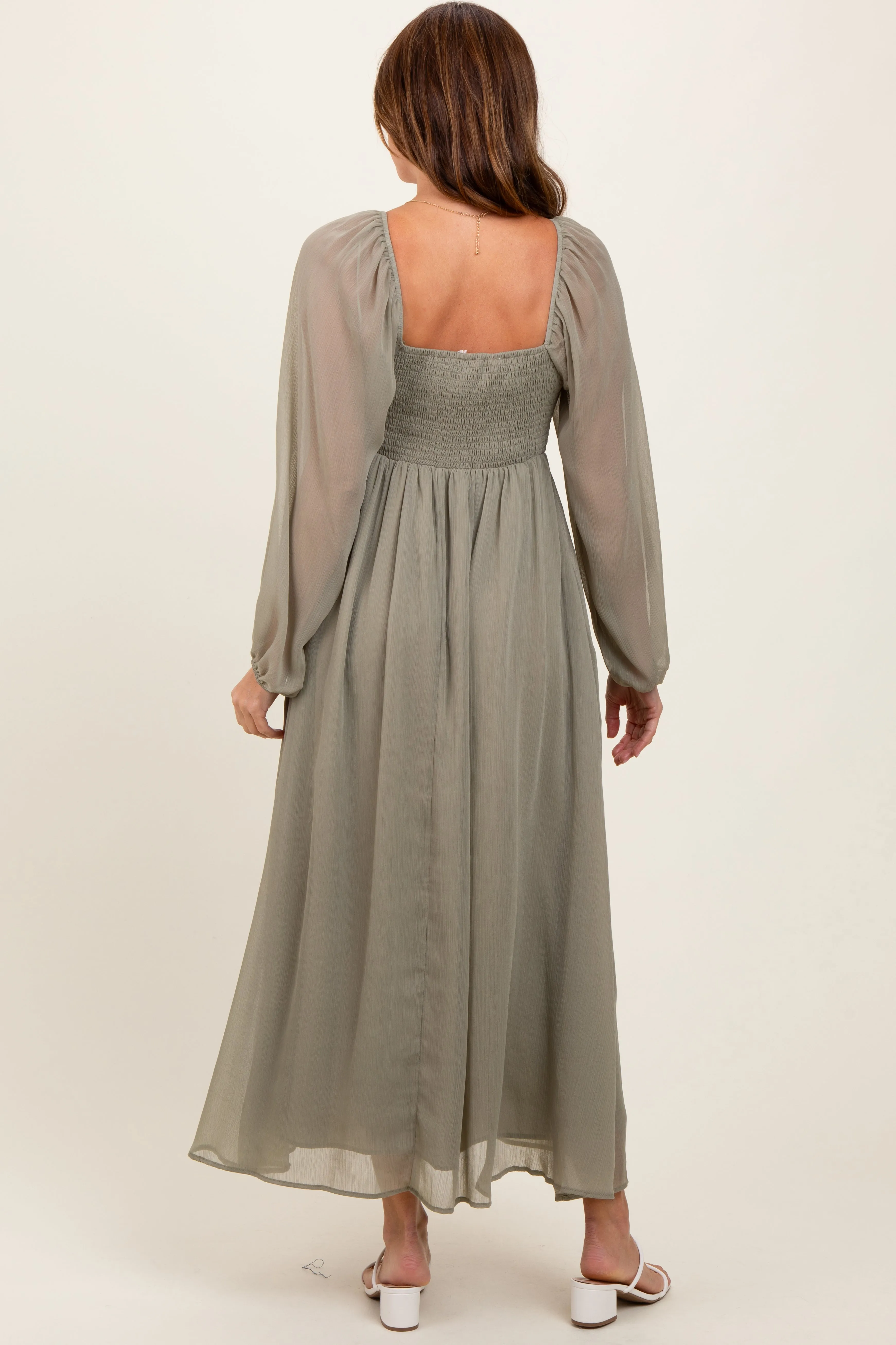 Olive Chiffon Twisted Front Midi Dress sold by Pinkblush product image thumbnail 4