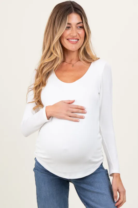 White Basic Scoop Neck Long Sleeve Maternity Top sold by Pinkblush