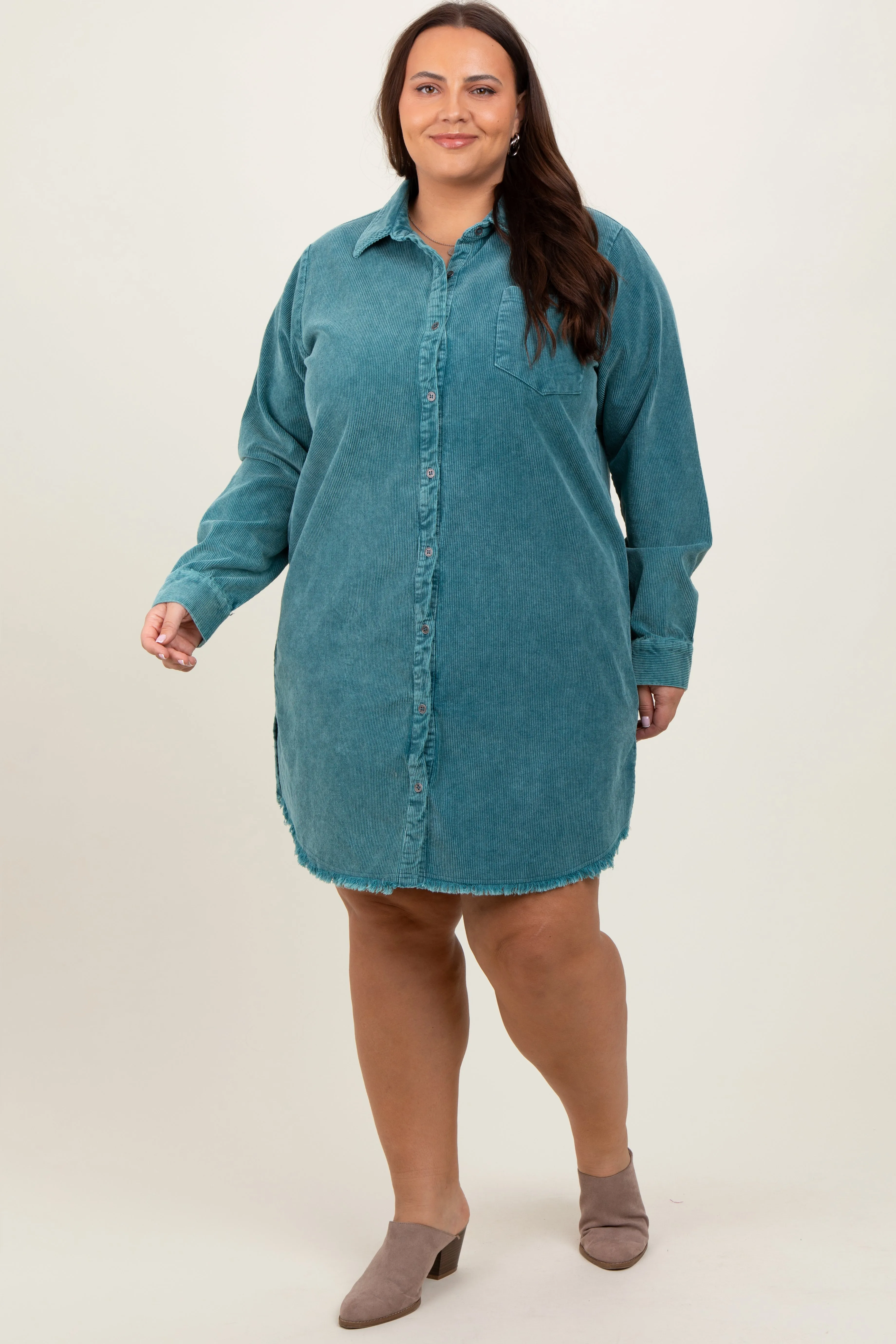 Jade Corduroy Button Down Collared Plus Dress sold by Pinkblush product image thumbnail 2
