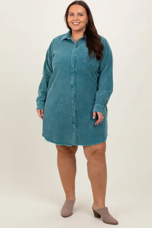 Jade Corduroy Button Down Collared Plus Dress sold by Pinkblush