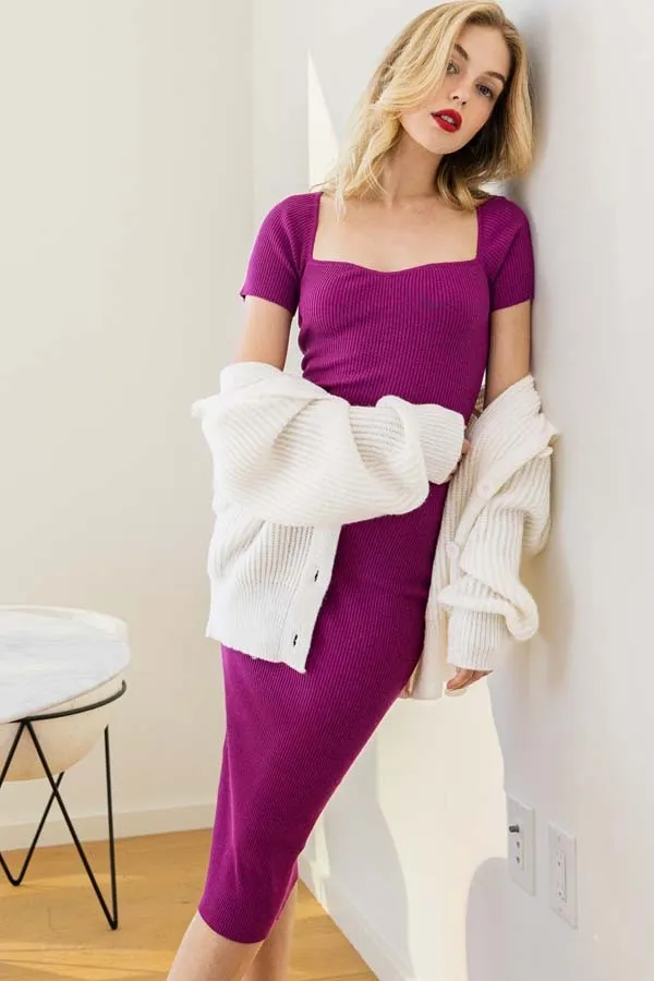 Magenta Ribbed Midi Dress sold by Pinkblush