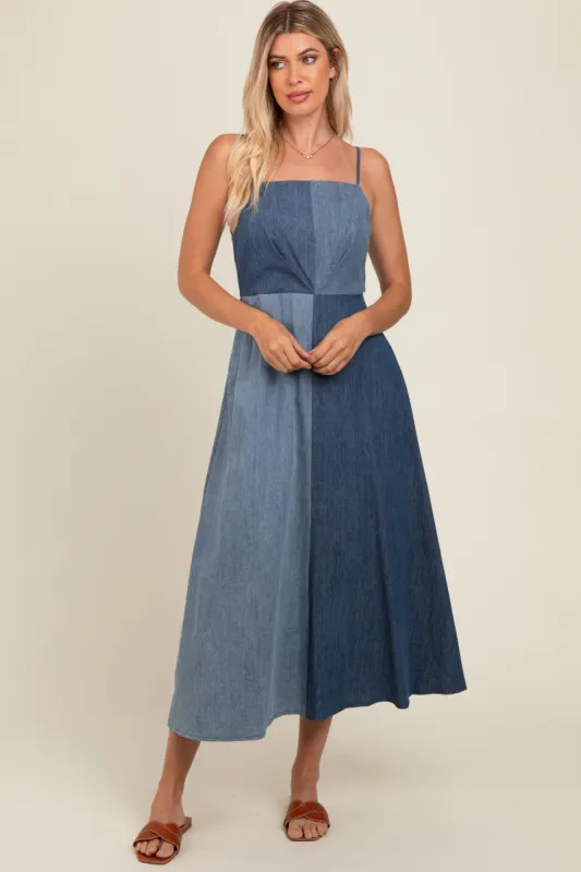 Blue Contrast Denim Maxi Dress sold by Pinkblush