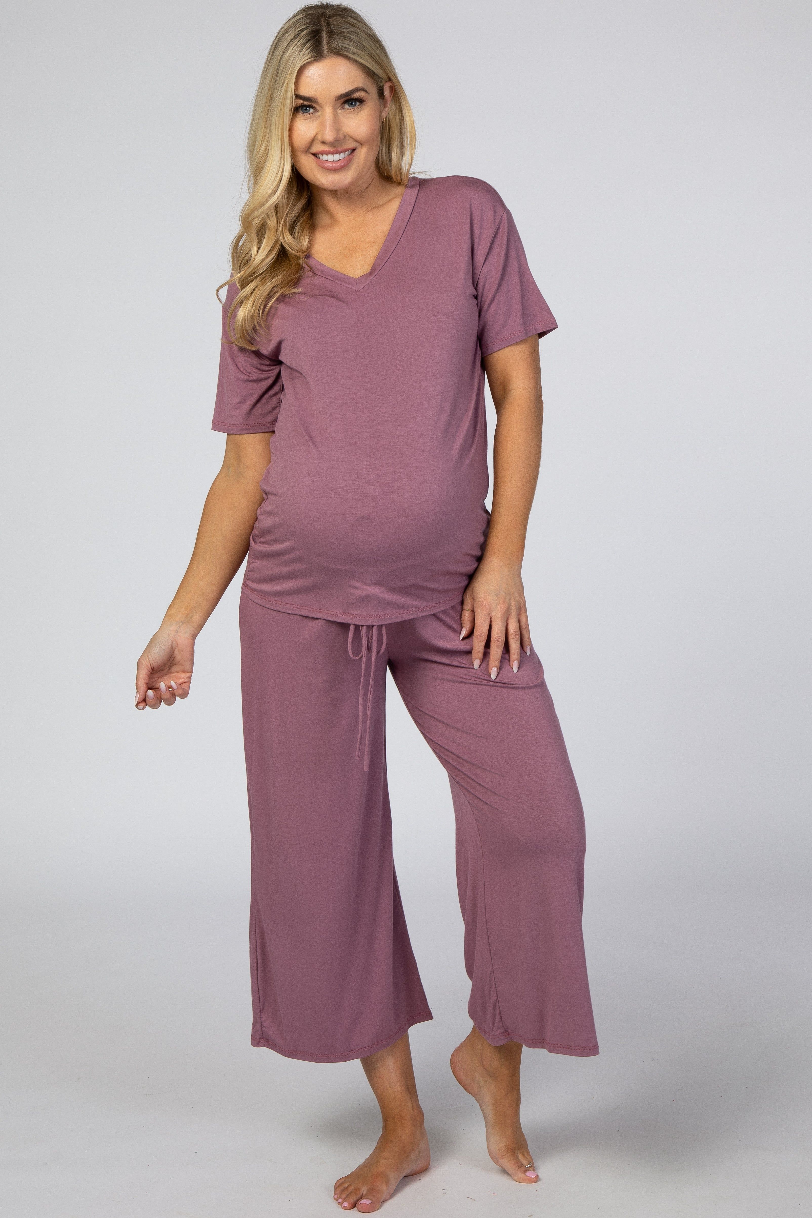 Mauve V-Neck Maternity Sleep Set sold by Pinkblush