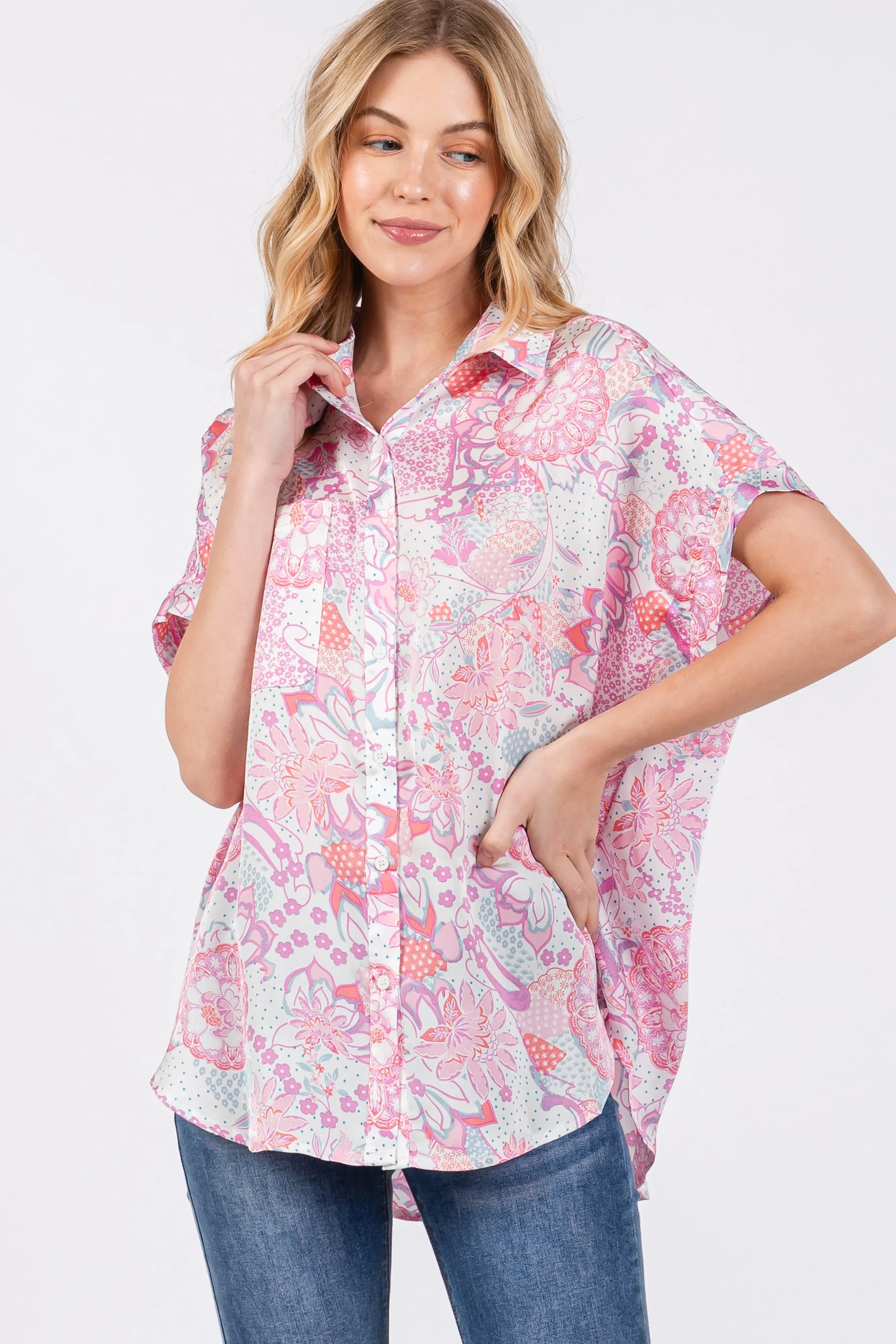 Pink Floral Button Down Blouse sold by Pinkblush product image thumbnail 5