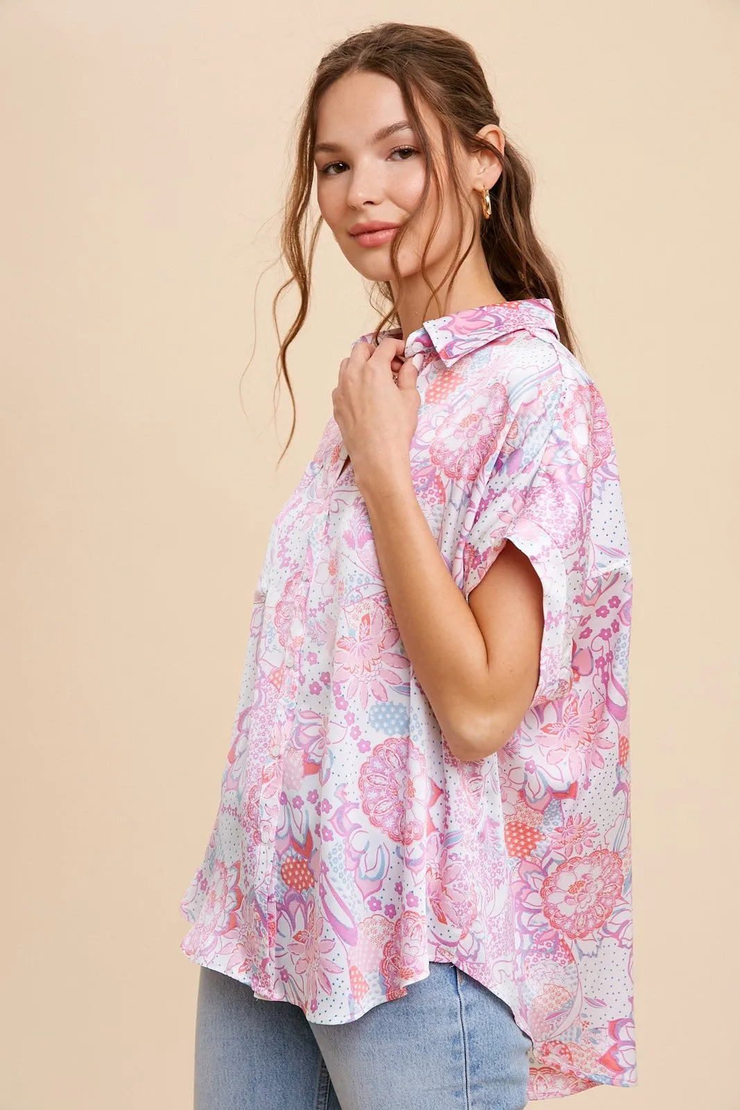 Pink Floral Button Down Blouse sold by Pinkblush product image thumbnail 2