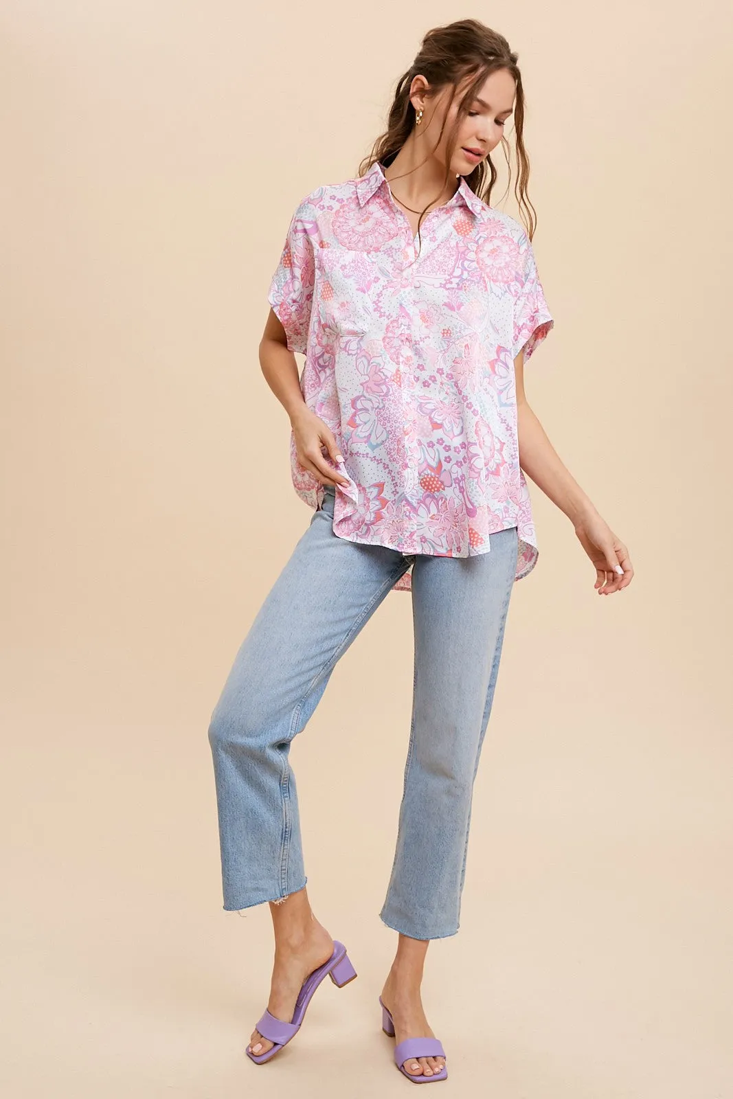 Pink Floral Button Down Blouse sold by Pinkblush product image thumbnail 4