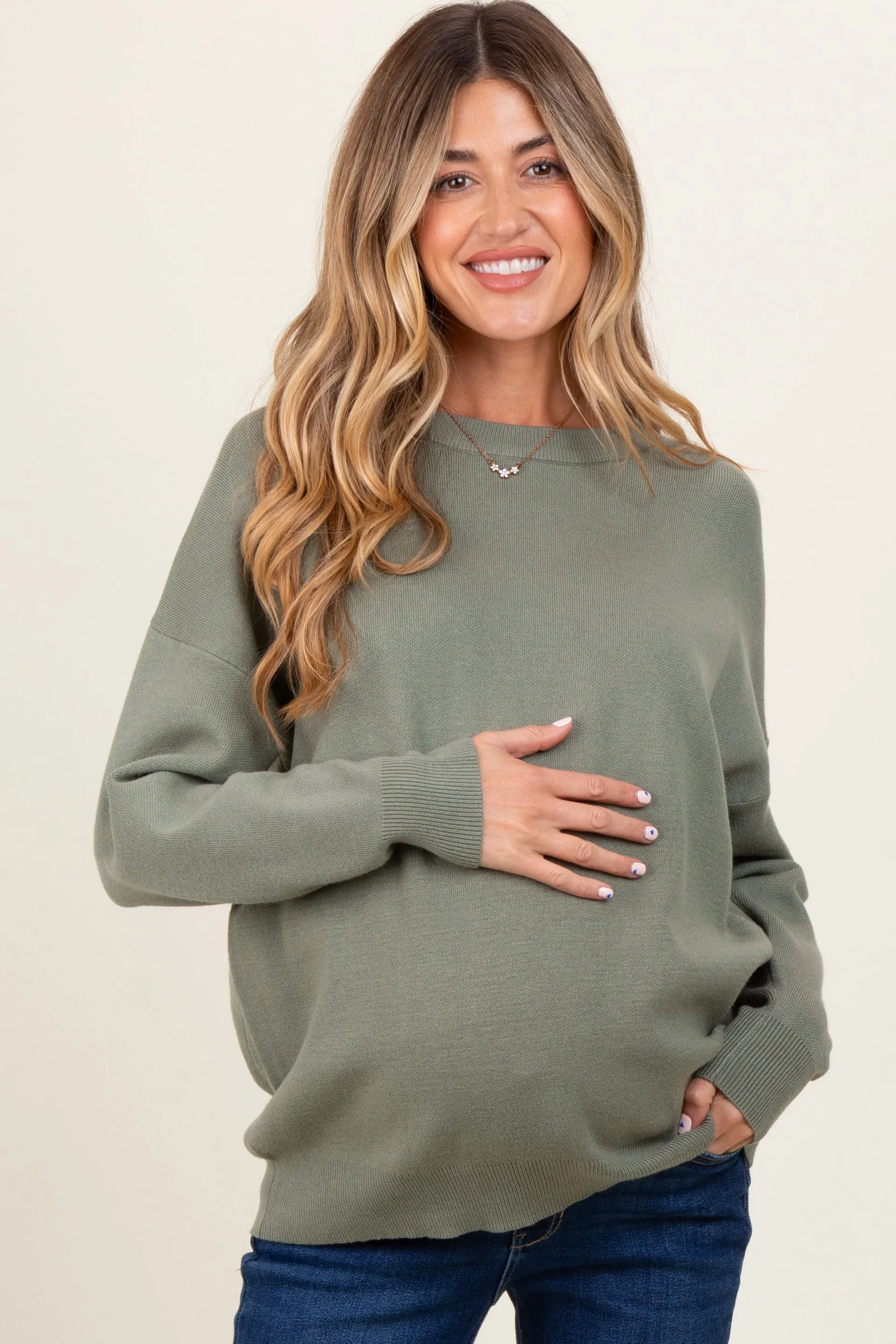 Olive Basic Relaxed Pullover Maternity Sweater sold by Pinkblush product image thumbnail 2
