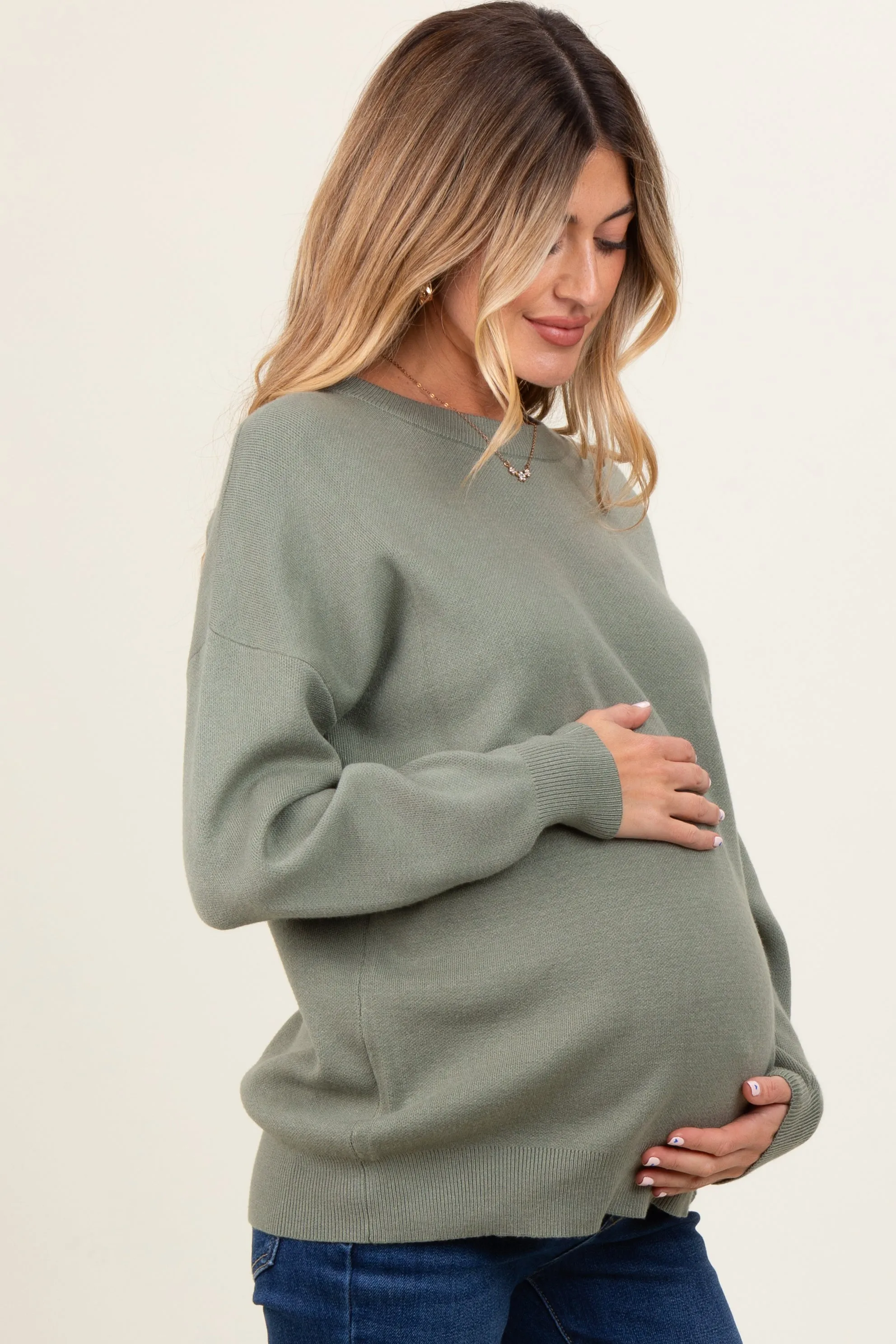 Olive Basic Relaxed Pullover Maternity Sweater sold by Pinkblush product image thumbnail 3