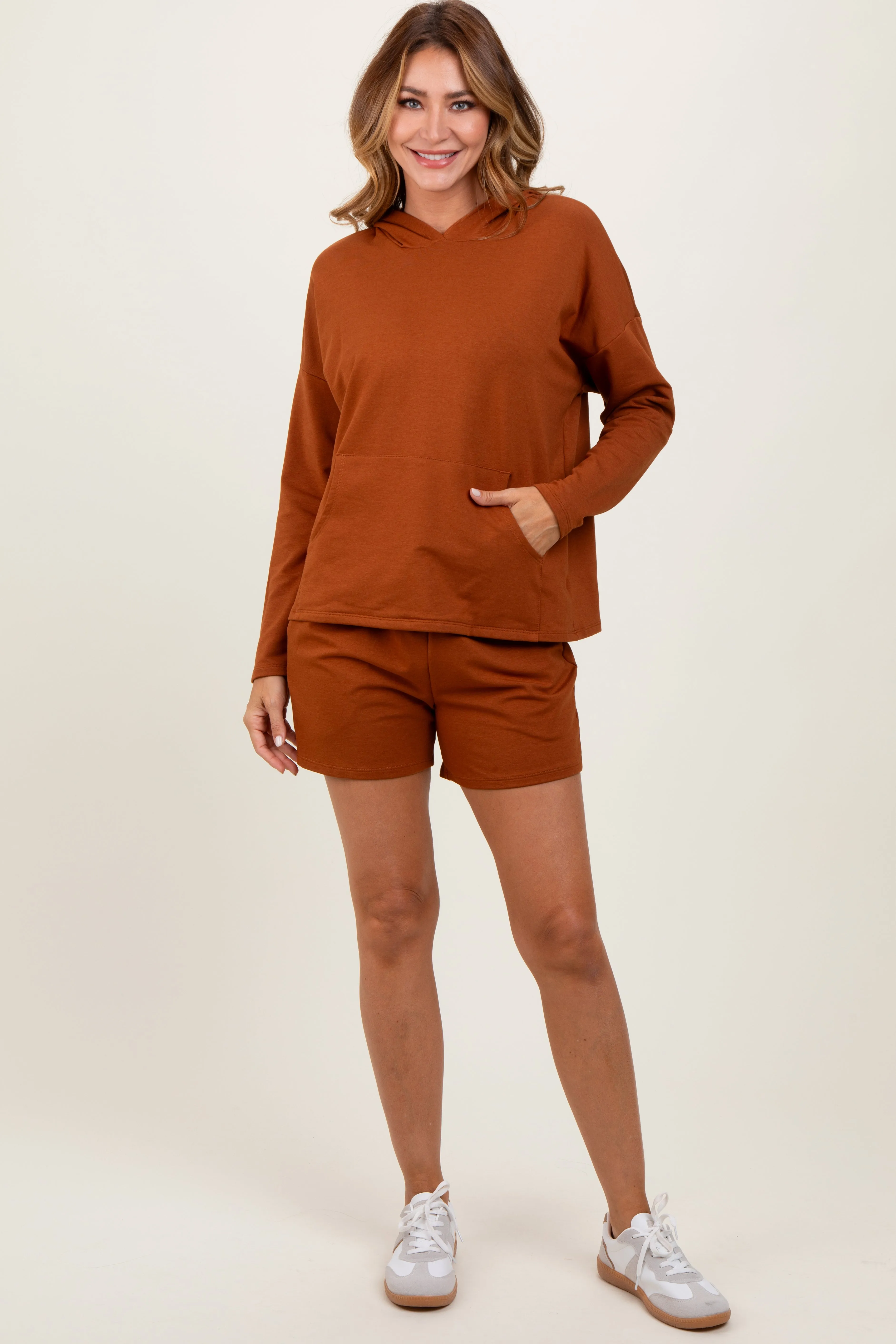 Rust Hoodie Shorts Set sold by Pinkblush