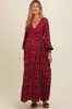 Burgundy Floral Smocked Button Detail Maternity Maxi Dress sold by Pinkblush
