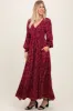 Burgundy Floral Smocked Button Detail Maternity Maxi Dress sold by Pinkblush