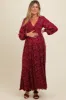 Burgundy Floral Smocked Button Detail Maternity Maxi Dress sold by Pinkblush
