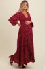 Burgundy Floral Smocked Button Detail Maternity Maxi Dress sold by Pinkblush