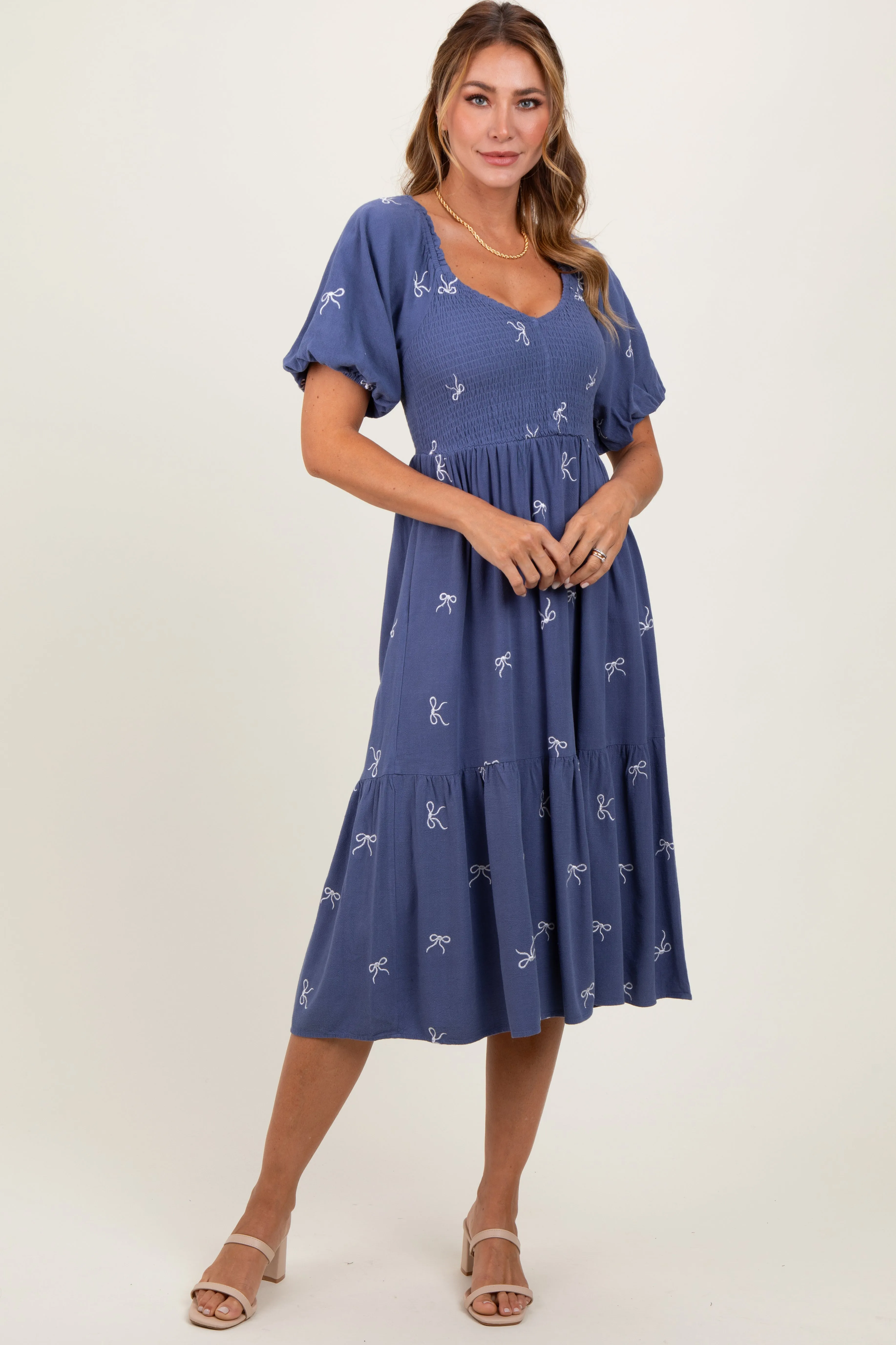 Blue Ribbon Print Smocked Midi Dress sold by Pinkblush product image thumbnail 2