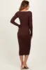 Brown Deep V-Neck Midi Sweater Dress sold by Pinkblush