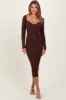 Brown Deep V-Neck Midi Sweater Dress sold by Pinkblush
