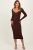 Brown Deep V-Neck Midi Sweater Dress sold by Pinkblush