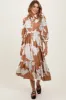 Camel Floral Print Cinched Tie Waist Shirt Dress sold by Pinkblush
