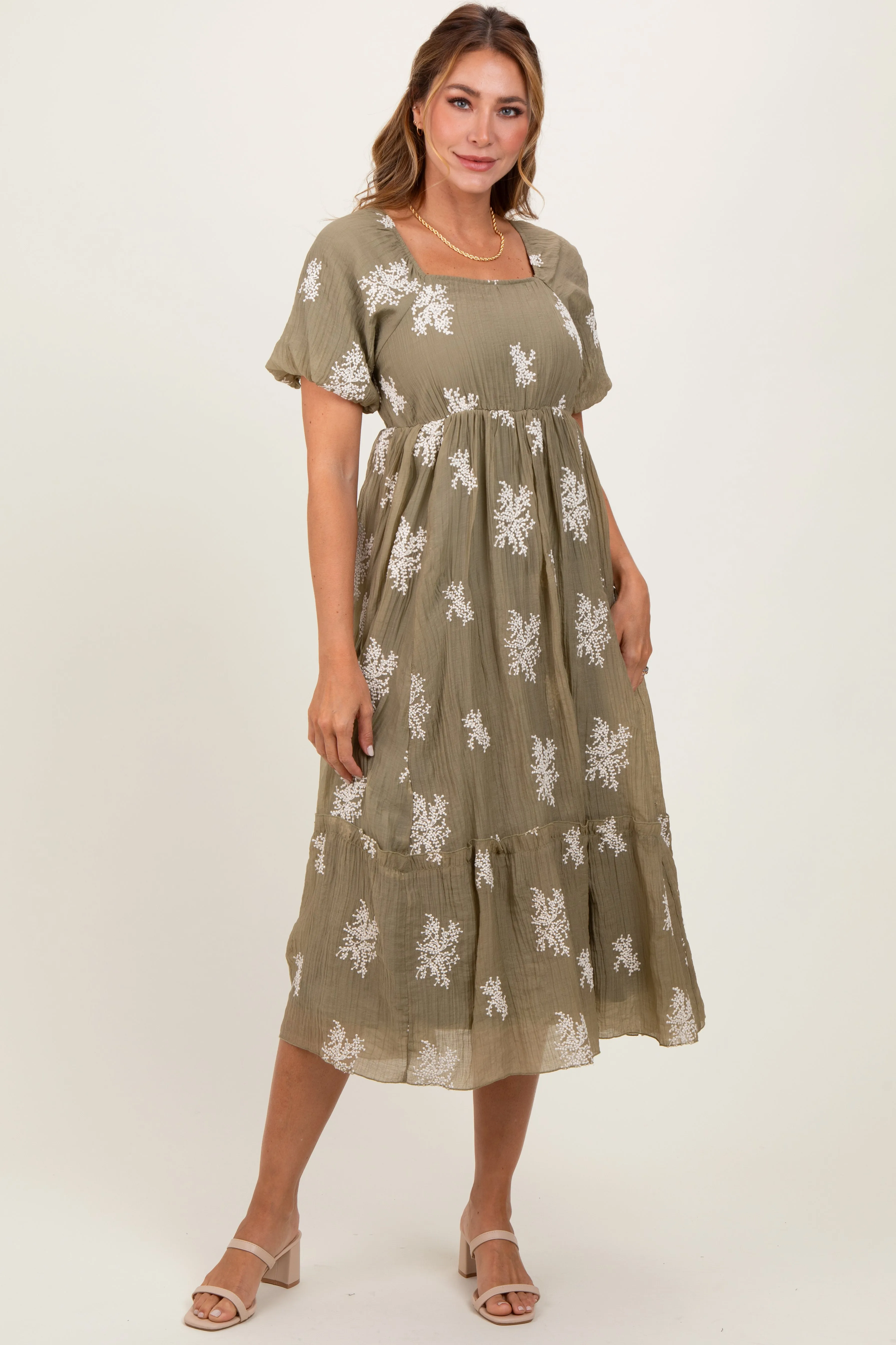 Olive Floral Print Ruffle Hem Midi Dress sold by Pinkblush product image thumbnail 2